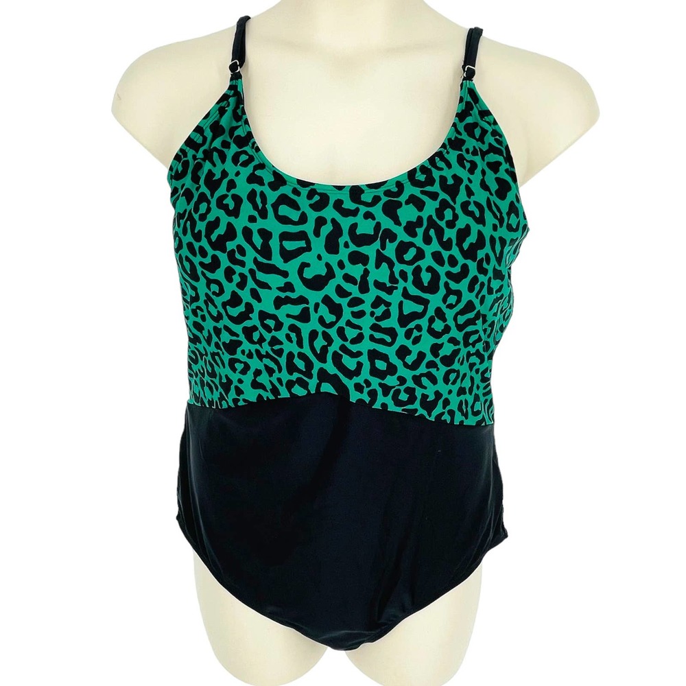 Coral Reef XXL 18/20 Black Green One Piece Swimsuit Back Cutout Animal Print